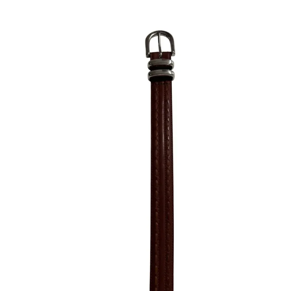 Belts By Sherman Italian Leather Belt Mens 34 Brown Silver Double Keeper Buckle